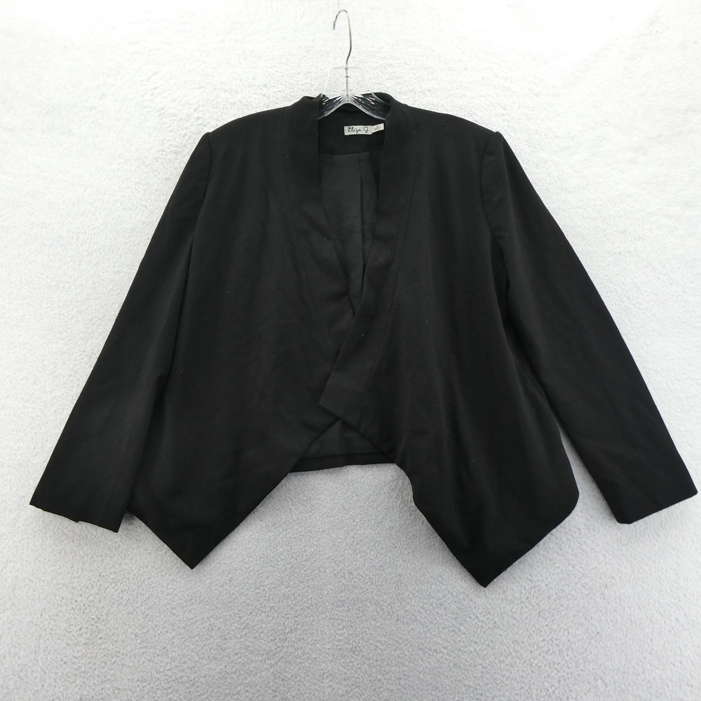 Eliza J Blazer Jacket Womens Medium Open Front Black Draped Asymmetric Polyester